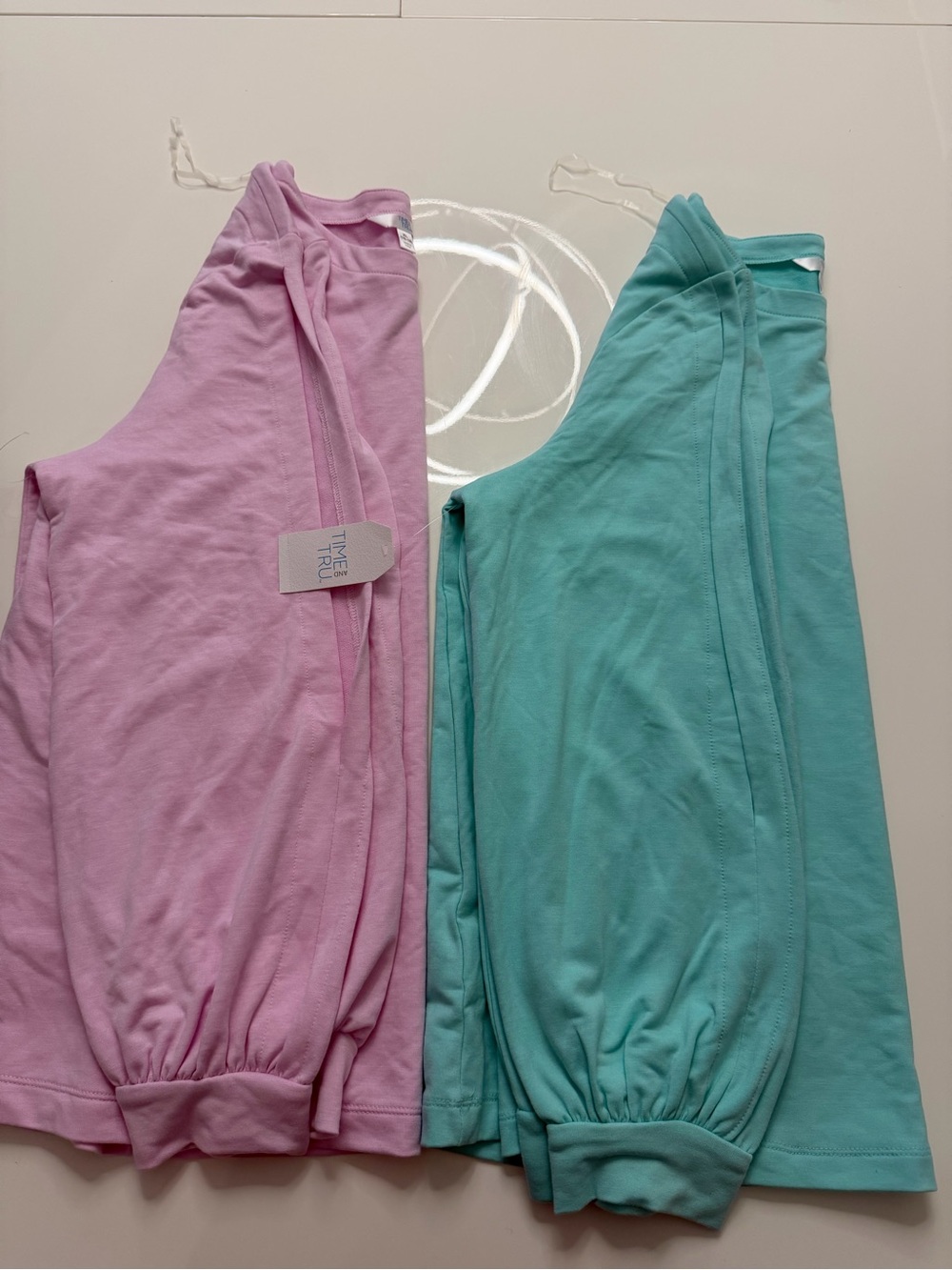 Time and Tru Pastel Pink and Teal Sleep Tops - Set of 2